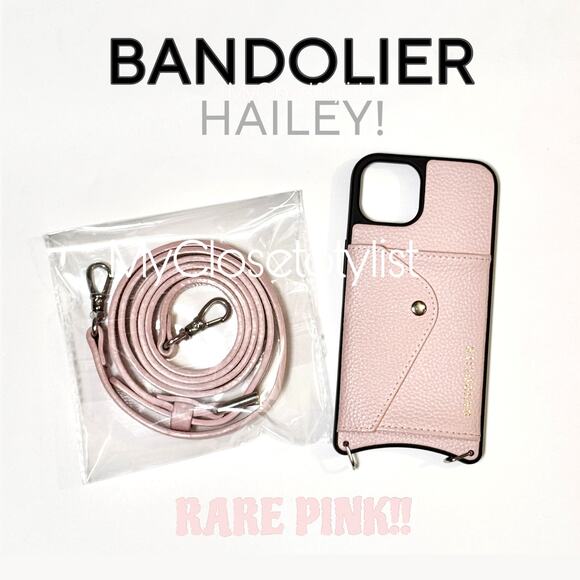 BANDOLIER Chic Pink Pebbled Leather 13 iPhone Crossbody Wallet Case Set NEW RARE